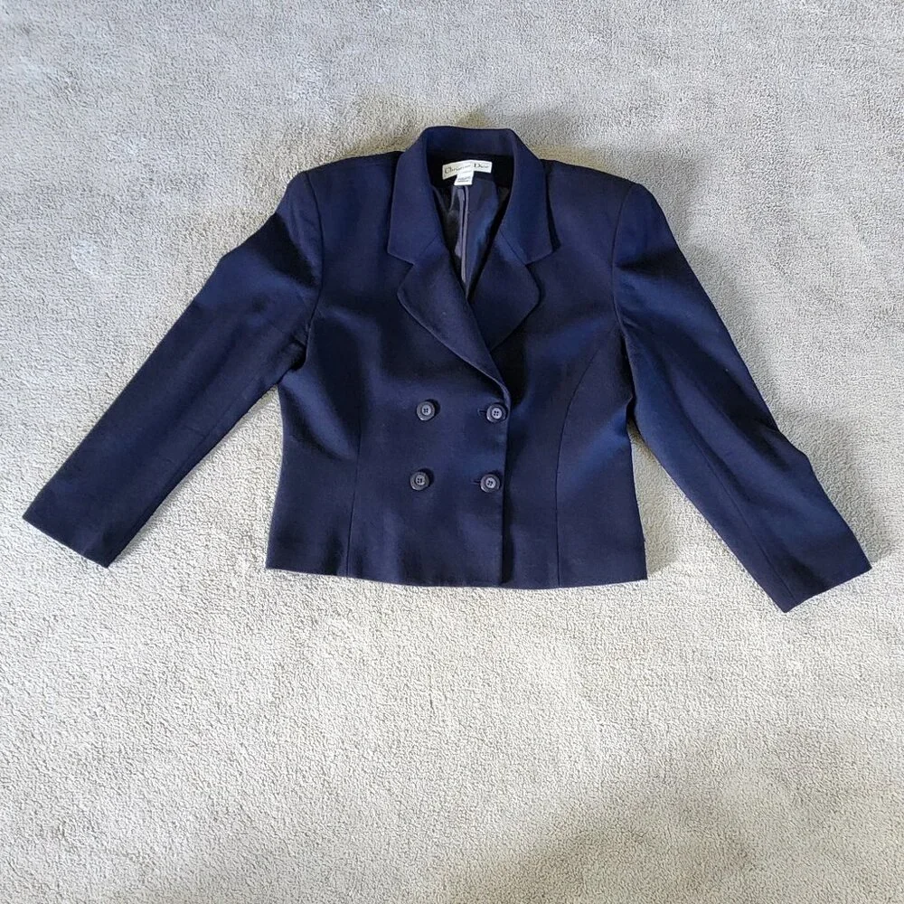 Dior strong shoulder fitted pure wool midnight blue jacket/blazer Sz 14